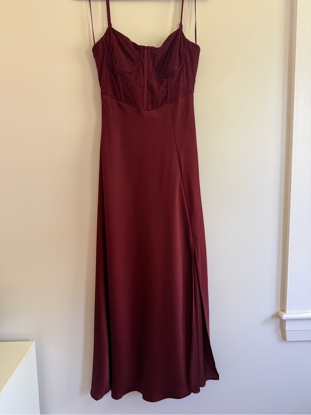 Astr Burgundy Lace-Bust Maxi Slip Dress